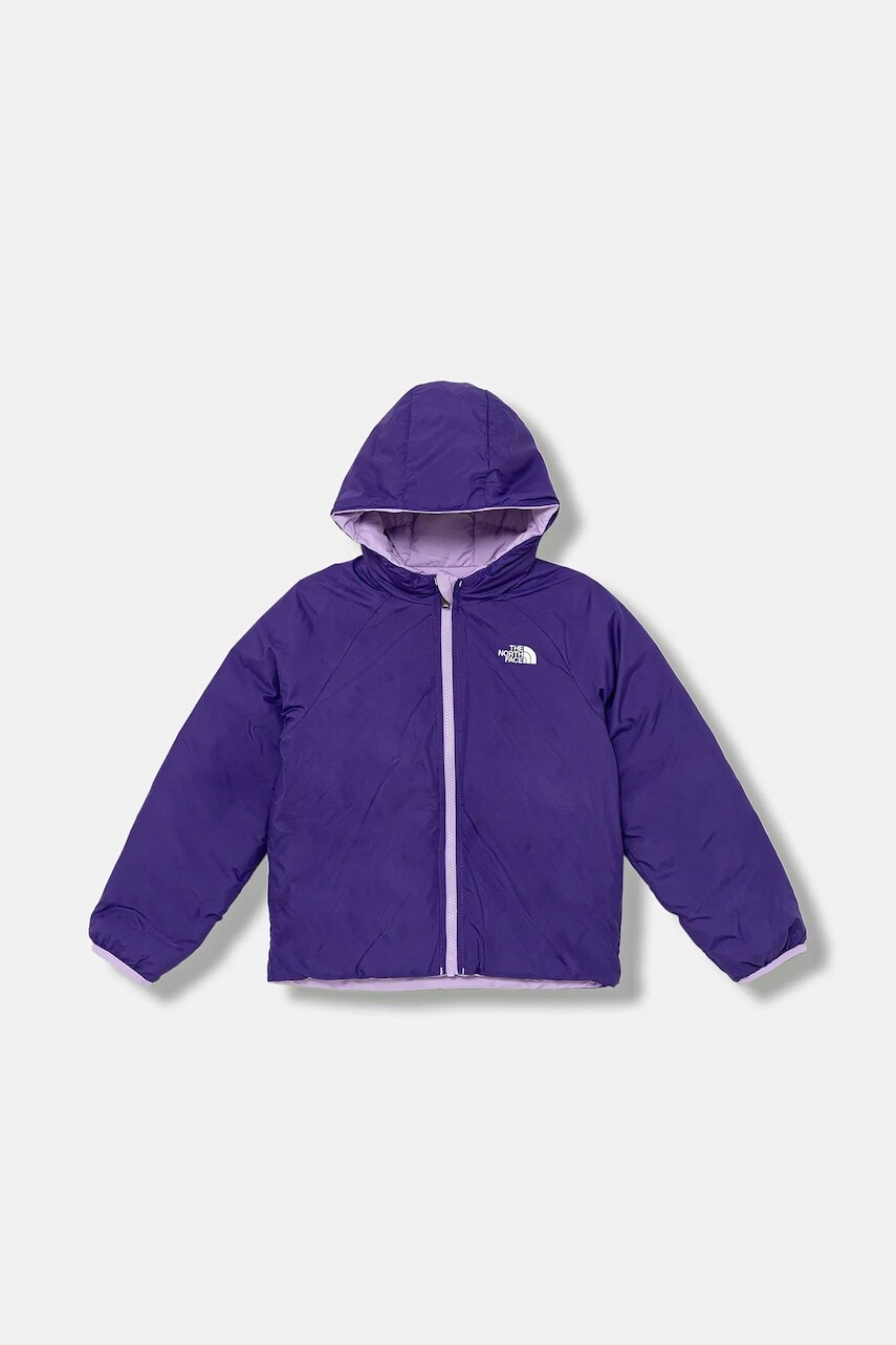 Detská obojstranná bunda The North Face KID REVERSIBLE PERRITO HOODED JACKET fialová farba, NF0A88VJQZI1