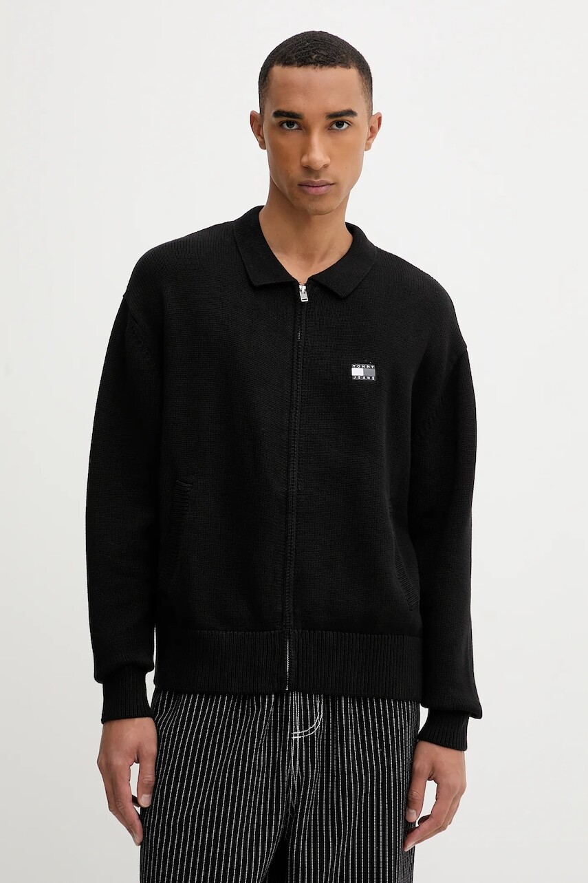 Bavlnený kardigán Tommy Jeans čierna farba, DM0DM22106