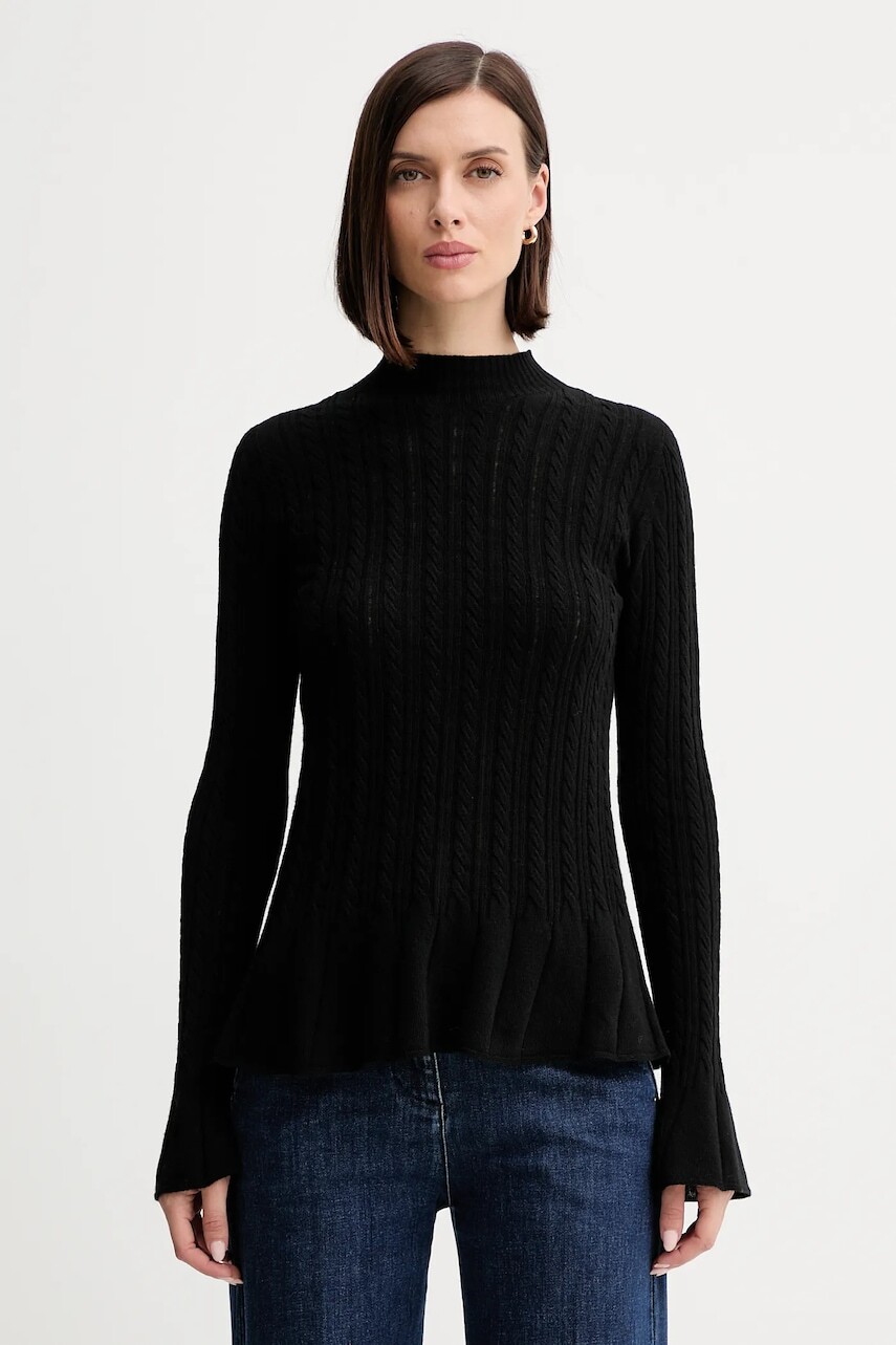 Vlnený sveter Twinset čierna farba, ľahký, 252TP3321