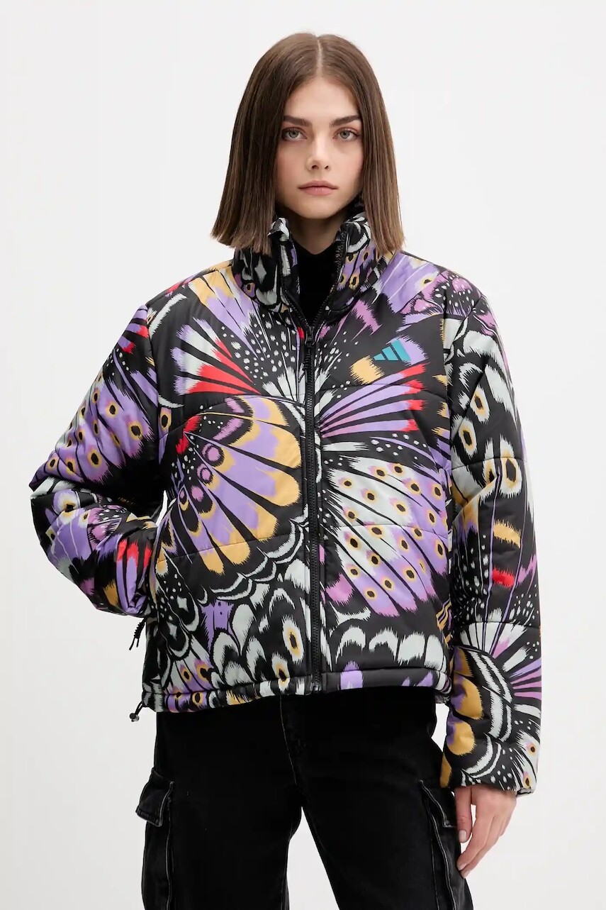 Bunda adidas x Farm Rio čierna farba, zimná, oversize, JL8611