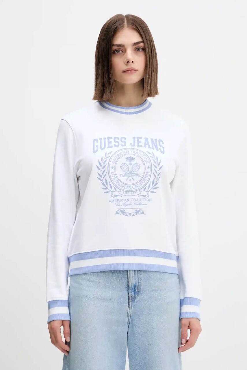 Bavlnená mikina Guess Jeans biela farba, vzorovaná, W5YQ19 K68I4