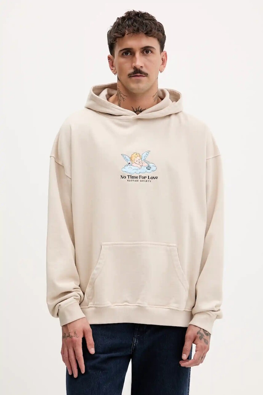 Bavlnená mikina Kaotiko béžová farba, s kapucňou, s nášivkou, AR014-01-G002
