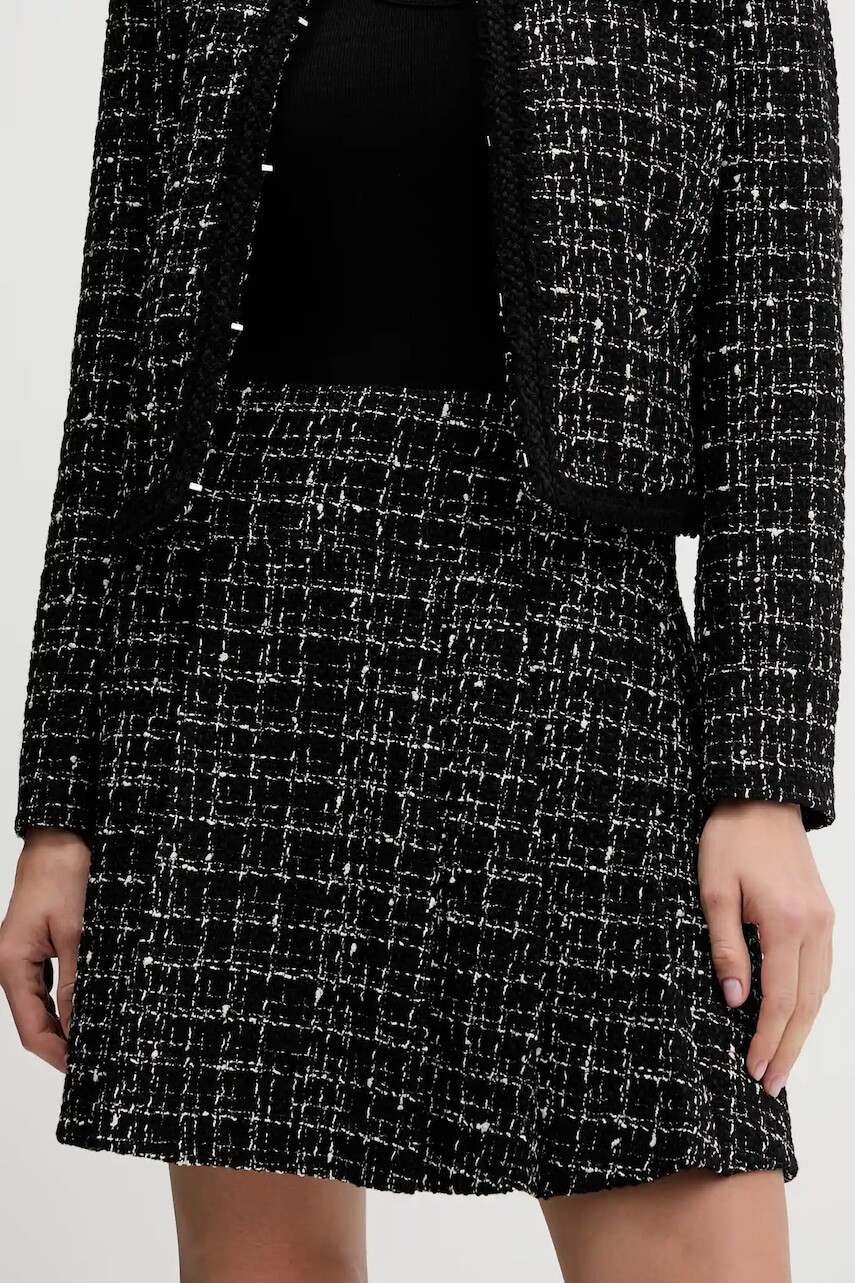 Vlnená sukňa HUGO čierna farba, mini, áčkový strih, 50550948