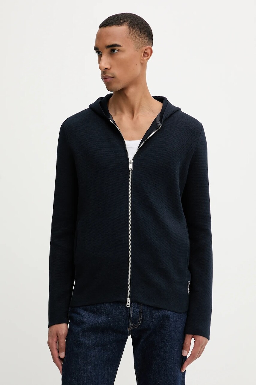 Bavlnená mikina Marc O'Polo tmavomodrá farba, s kapucňou, jednofarebná, 528501661206