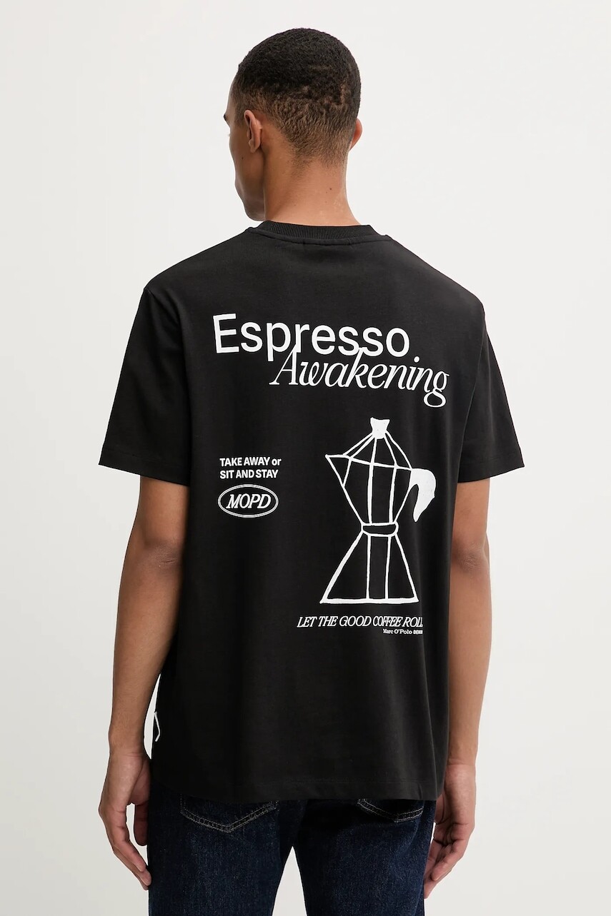 Bavlnené tričko Marc O'Polo pánske, čierna farba, s potlačou, 5000007619