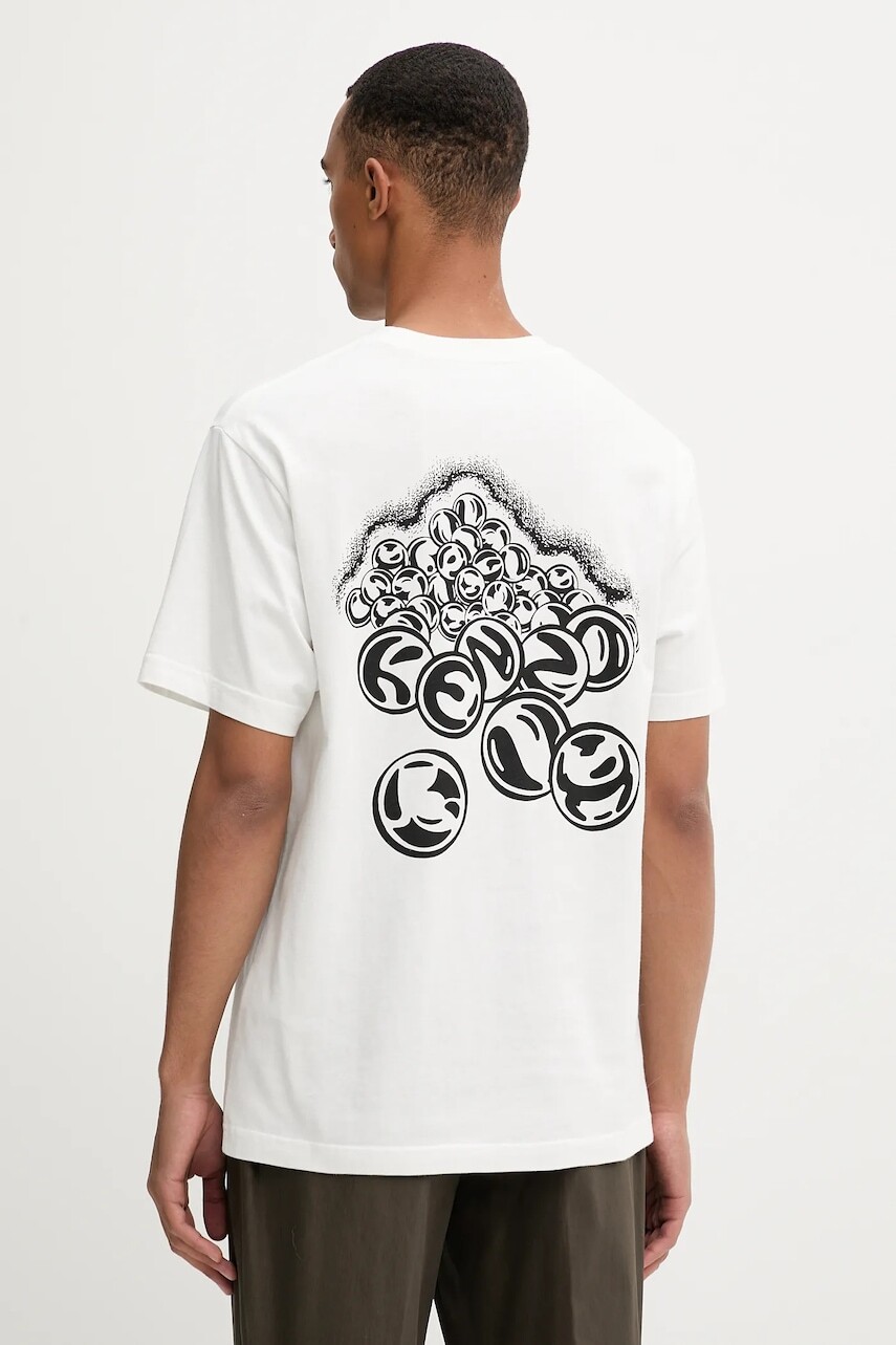 Bavlnené tričko Kenzo pánske, béžová farba, s potlačou, FF65TS2624SG