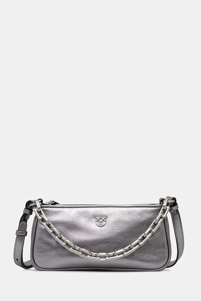 Kožená kabelka Pinko strieborná farba, 105069 A2O9