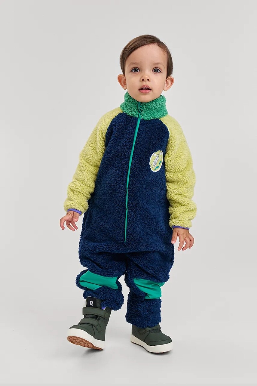 Detský flísový overal Reima Moomin Gladeligen tmavomodrá farba, 5200446A