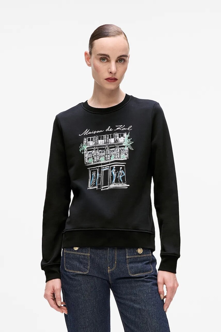 Bavlnená mikina Karl Lagerfeld čierna farba, s potlačou, A4W20065