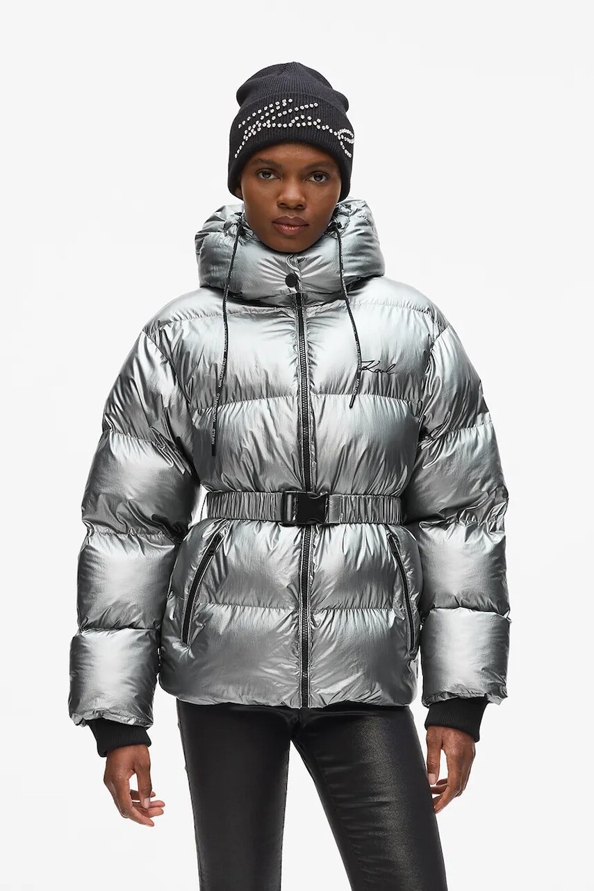 Bunda Karl Lagerfeld strieborná farba, zimná, A4W15066