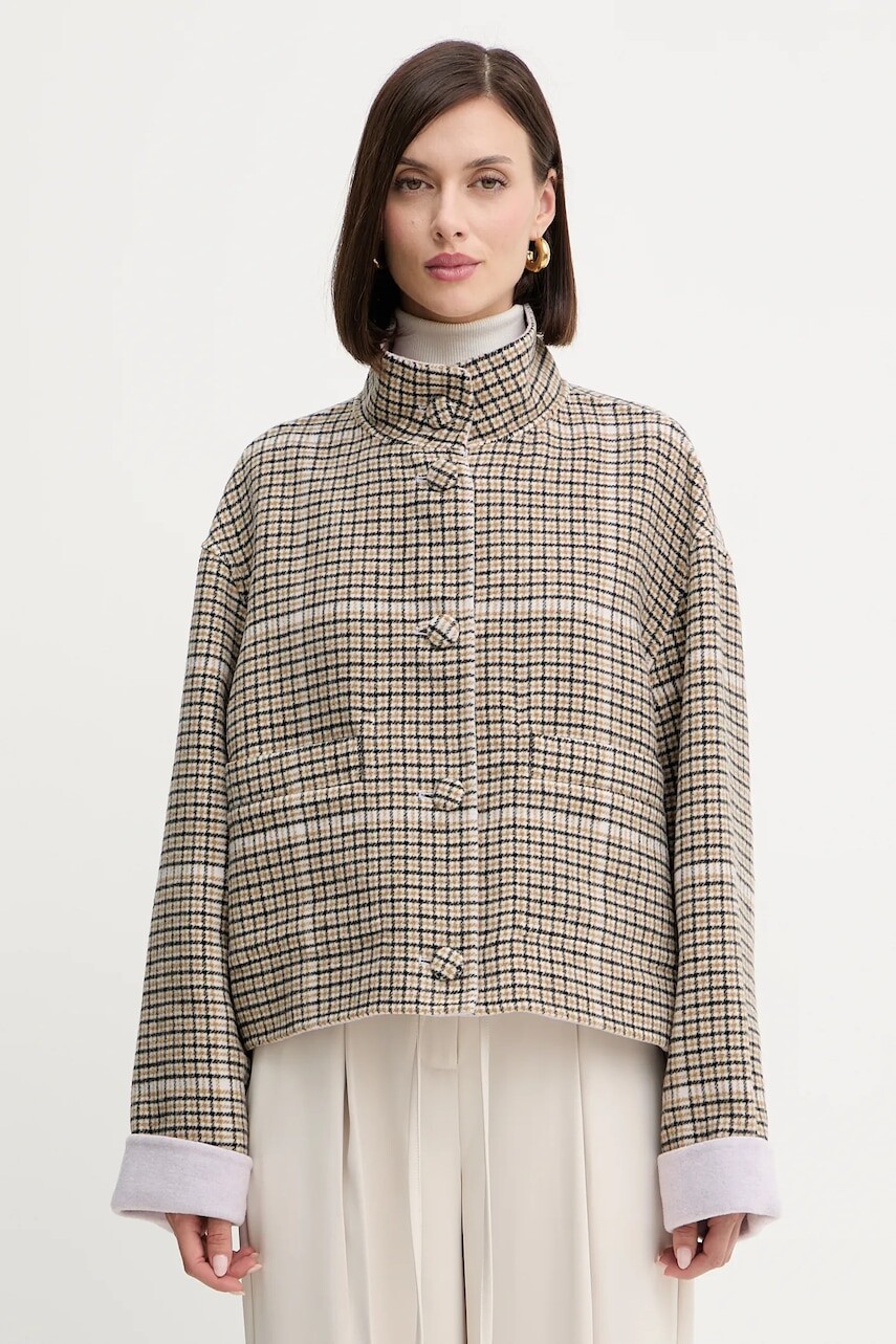 Obojstranná bunda s prímesou vlny Twinset béžová farba, prechodná, 252AP2090