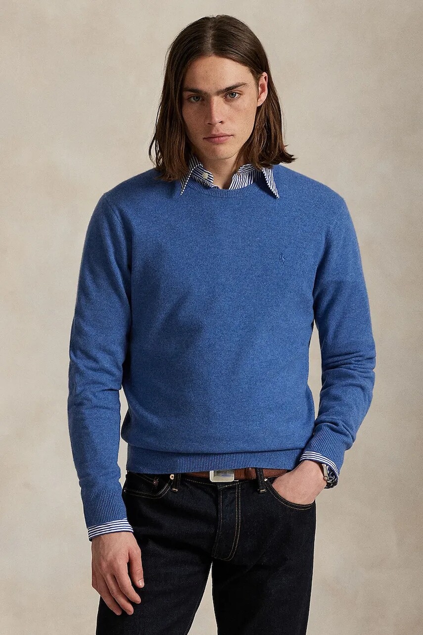 Vlnený sveter Polo Ralph Lauren modrá farba, 710974148
