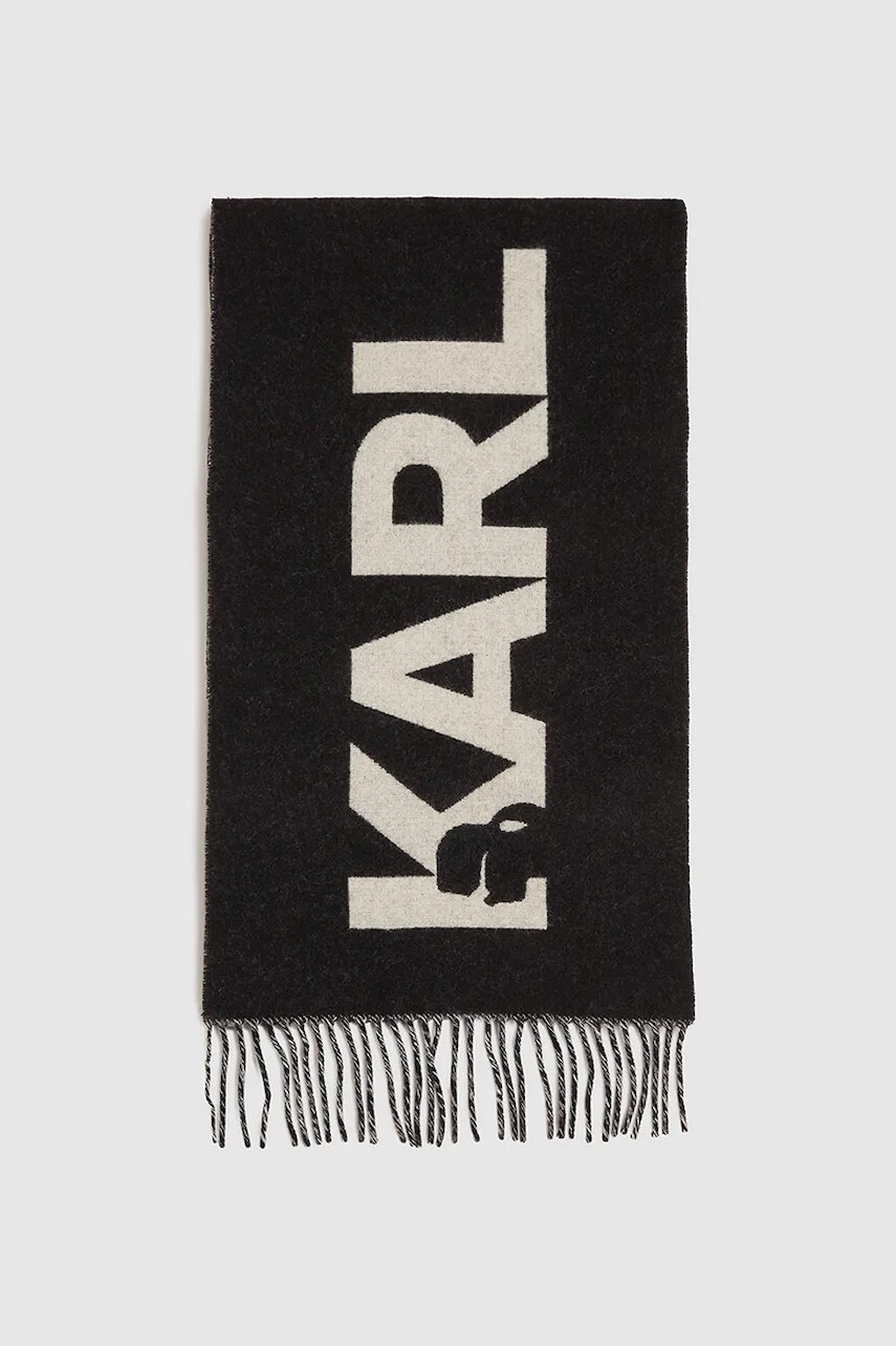 Kardigan s prímesou vlny Karl Lagerfeld čierna farba, vzorovaný, A4W33125