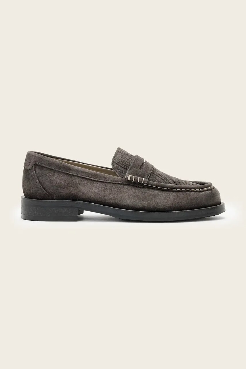 Kožené mokasíny AllSaints BLOOM SUEDE LOAFER šedá farba, M022FC