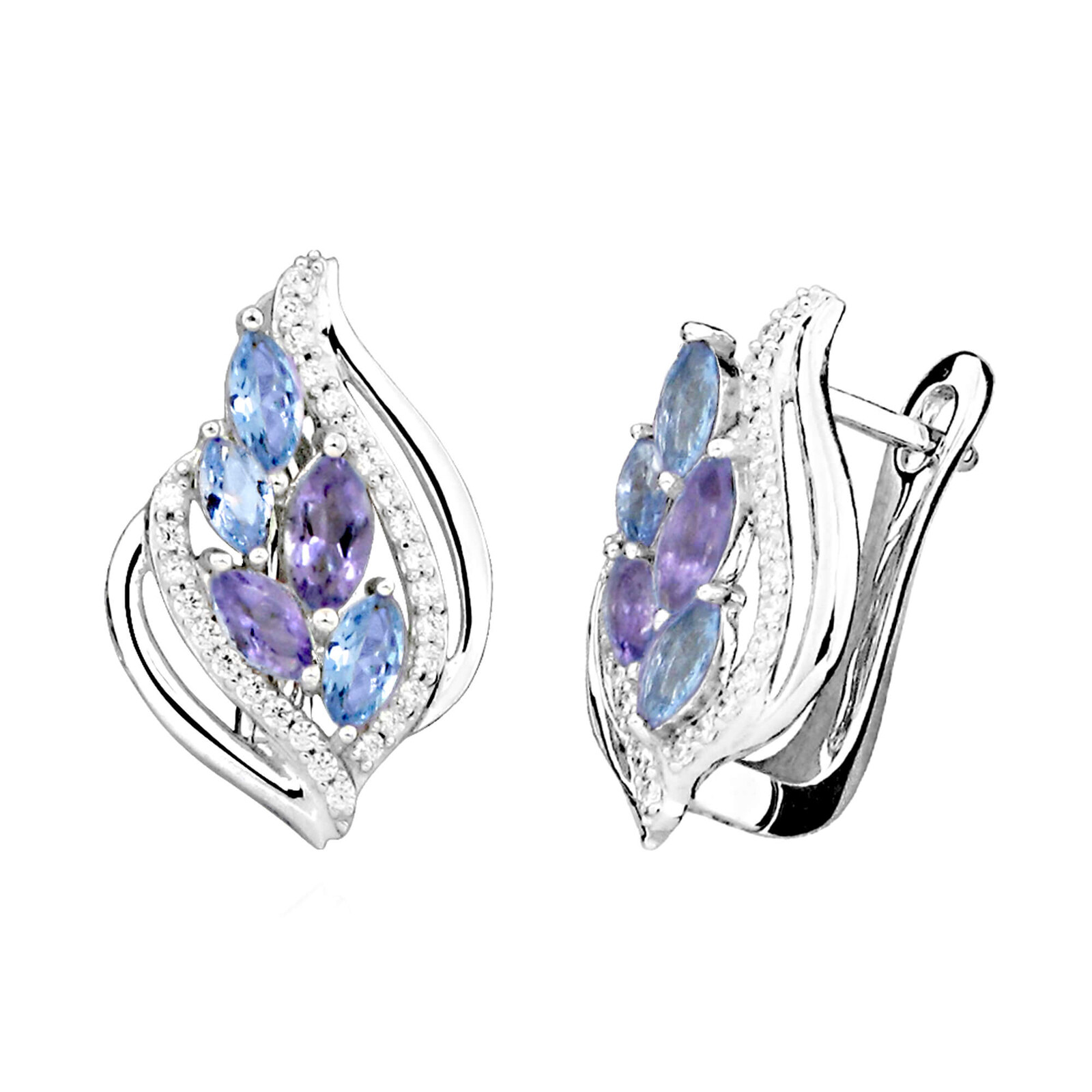 MOISS Elegantné strieborné náušnice s ametysty a topaz EG000095