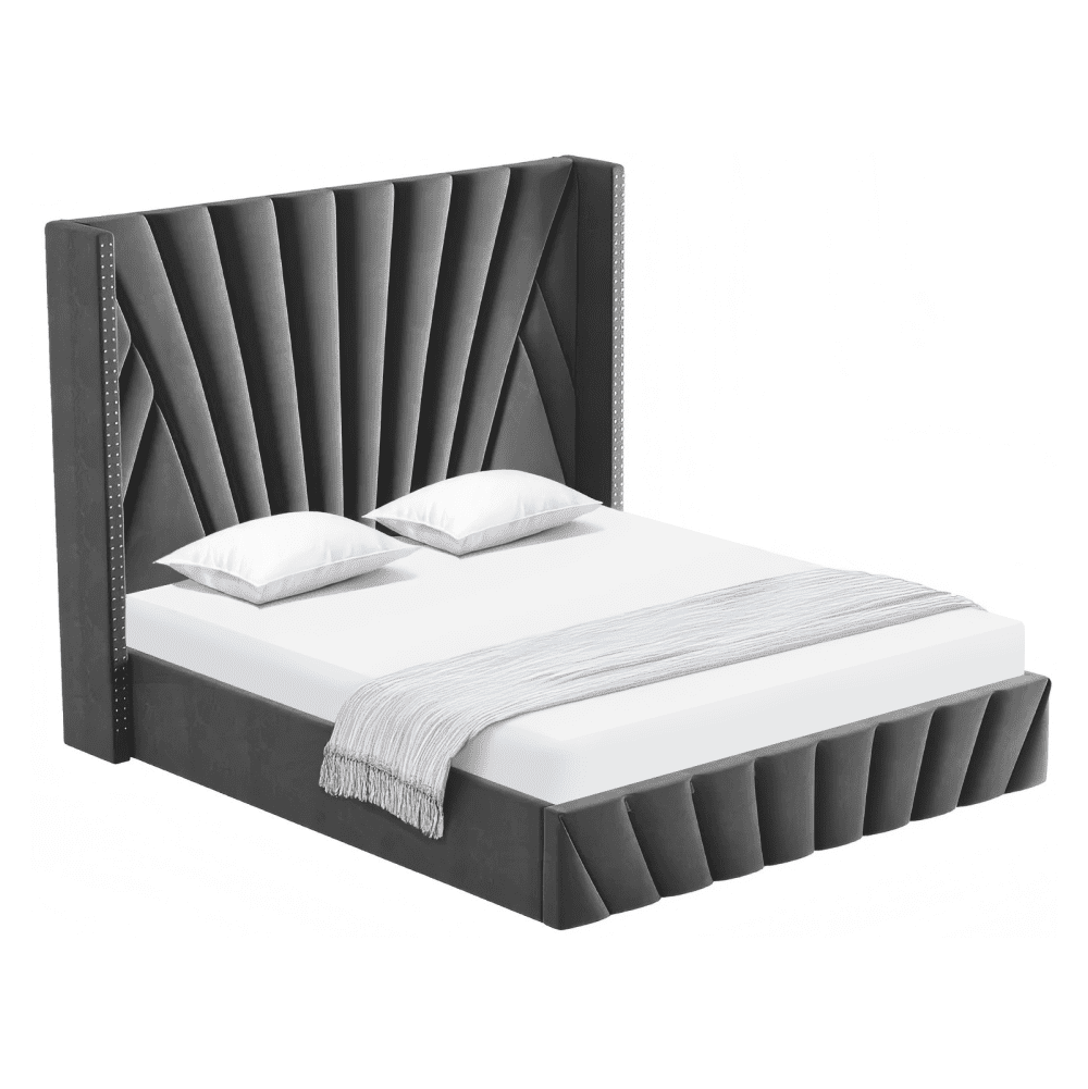 Posteľ s roštom, 180x200, tmavosivá Velvet látka, PENELOPE