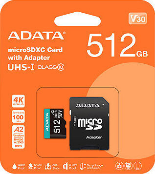 ADATA MicroSDXC 512 GB Premier Pro + SD adaptér