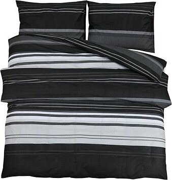 Shumee Sada posteľnej bielizne 1 + 1 čierna a biela 140 × 200 cm bavlna, prúžky, vankúš 50 × 75 cm