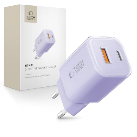 Tech-Protect NCM33 sieťová nabíjačka 33W PD QC, fialová
