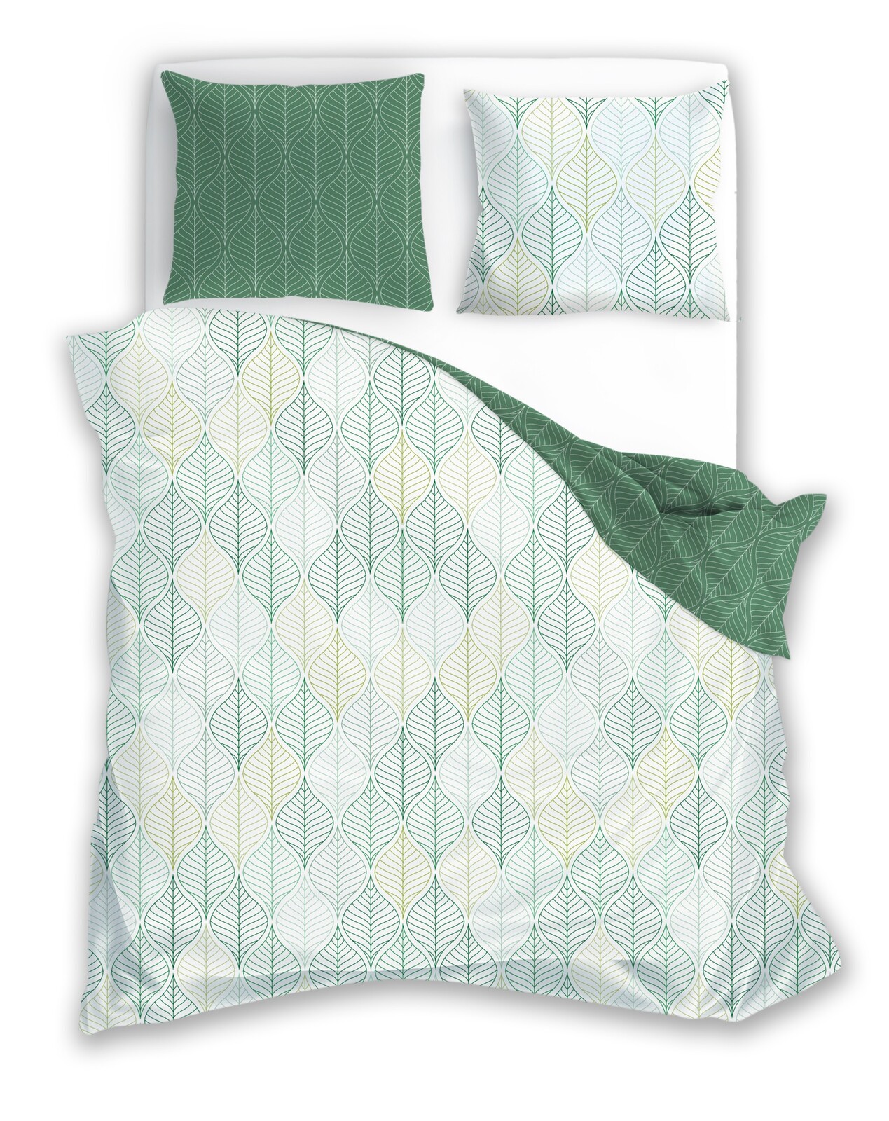Bavlněné saténové povlečení MILAGRO VERDE 014 220x200 cm + 2x 70x80 cm bílé/zelené