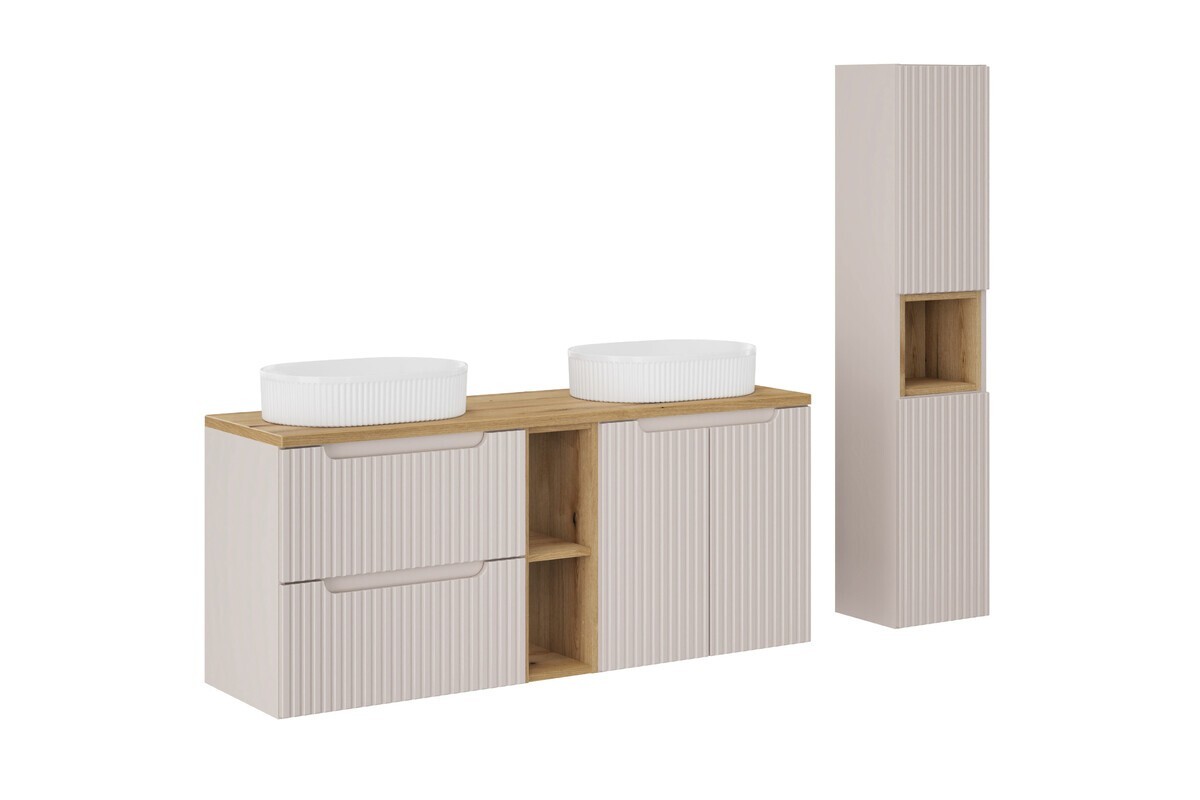 Koupelnová sestava Nova Cashmere se skříňkami a umyvadly 140 cm kašmírová/dub evoke