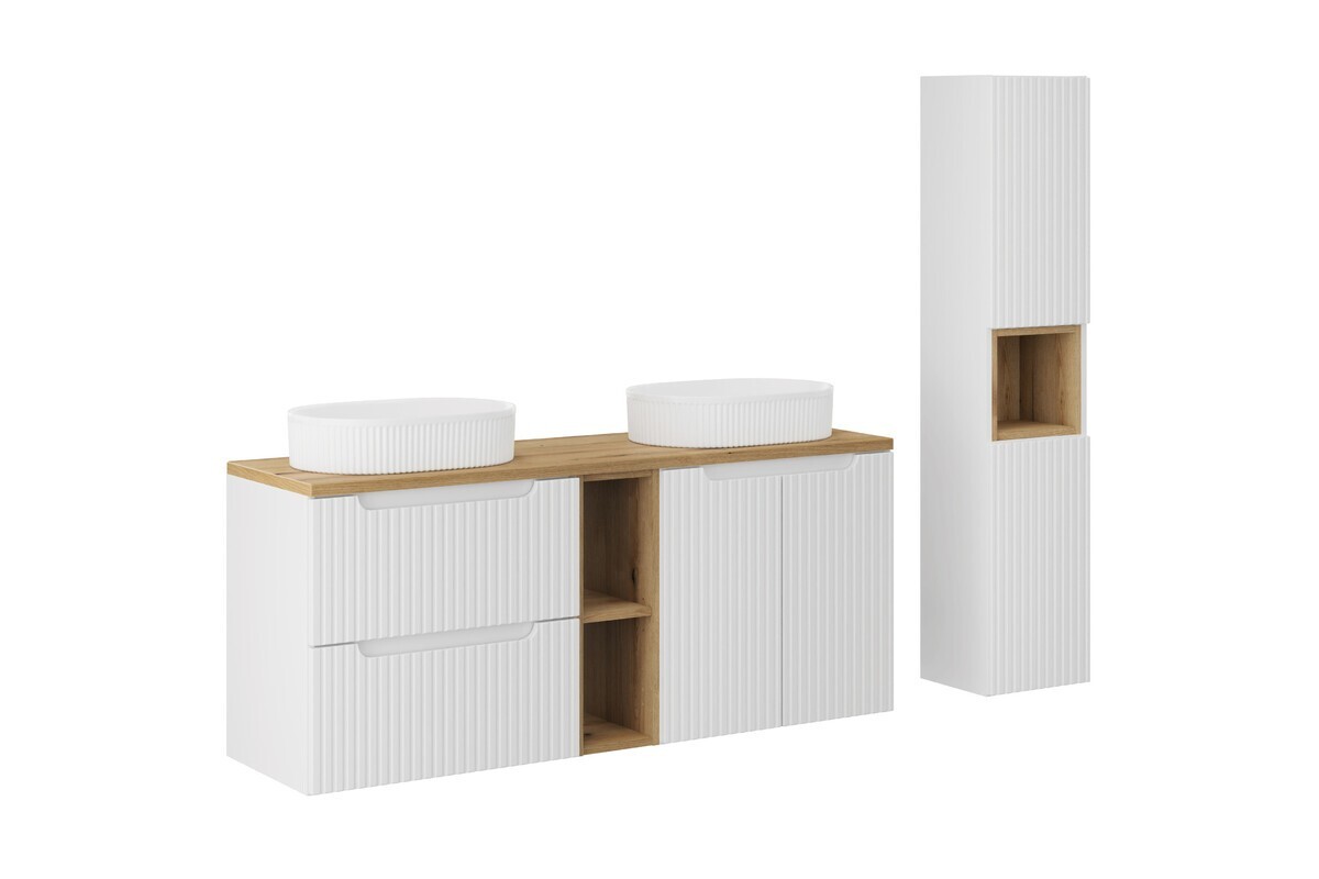 Koupelnová sestava Nova White se skříňkami a umyvadly 140 cm bílá/dub evoke