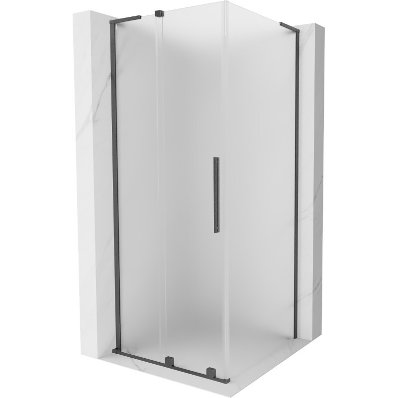 MEXEN/S - Velar L sprchovací kút, posuvné dvere 90 x 90, dekor, grafit kartáčovaná 871-090-090-33-66