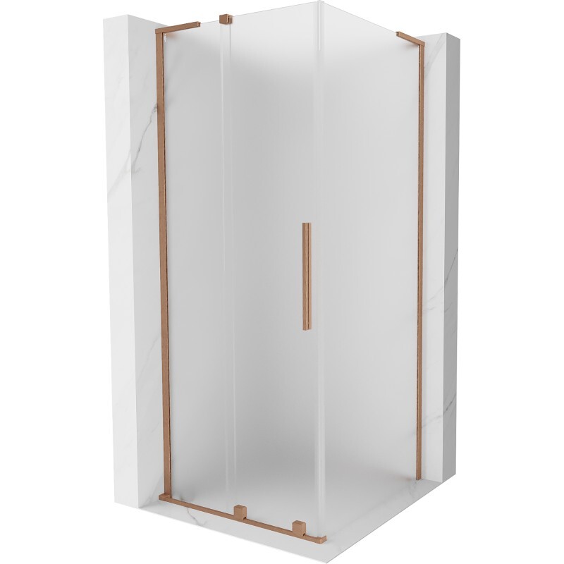MEXEN/S - Velar L sprchovací kút, posuvné dvere 90 x 90, dekor, meď kartáčovaná 871-090-090-33-65