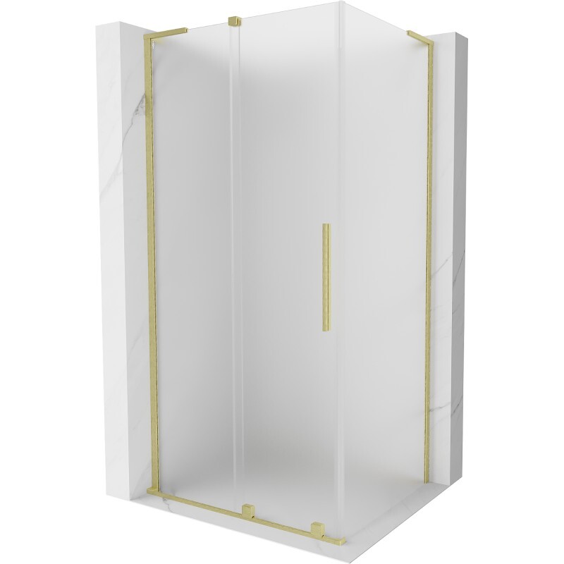 MEXEN/S - Velar L sprchovací kút, posuvné dvere 100 x 90, dekor, zlato kartáčovaná 871-100-090-33-55