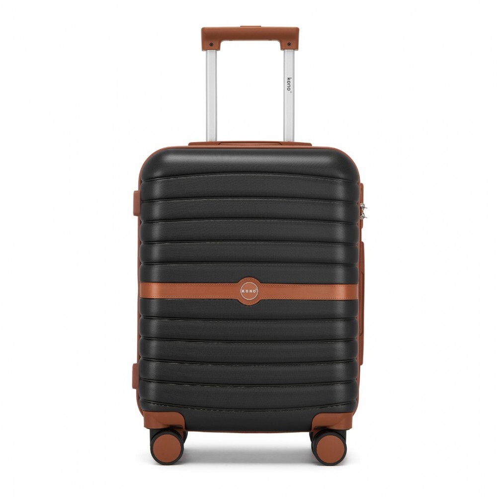 Cestovný kabínový kufor ABS+PC s pruhovaným vzorom Kono - 36 L - čierno-hnedý