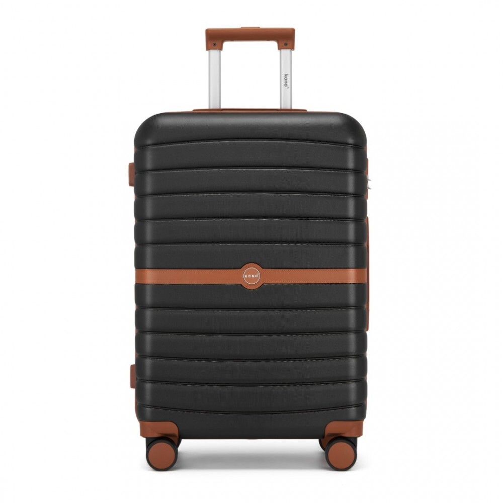 Cestovný kufor ABS+PC s pruhovaným vzorom Kono - 62 L - čierno-hnedý