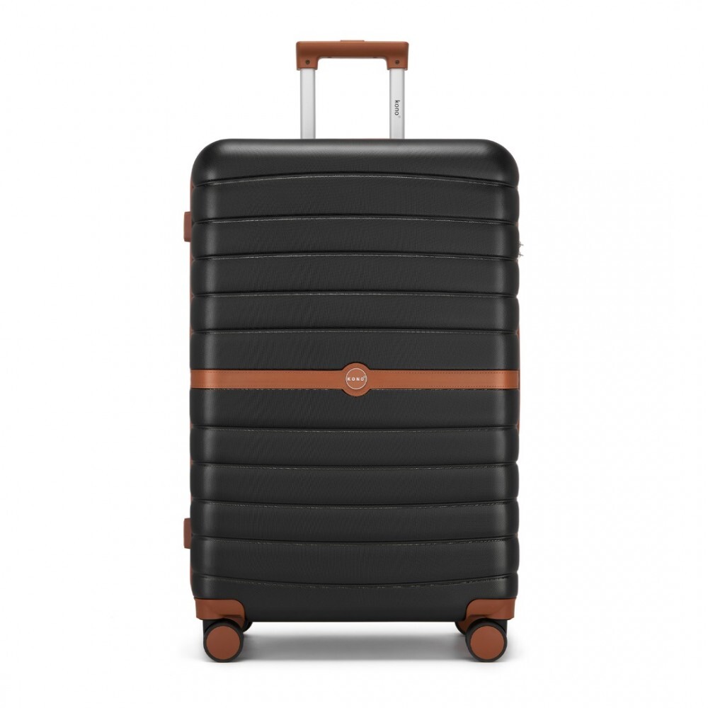Cestovný kufor ABS+PC s pruhovaným vzorom Kono - 94 L - čierno-hnedý