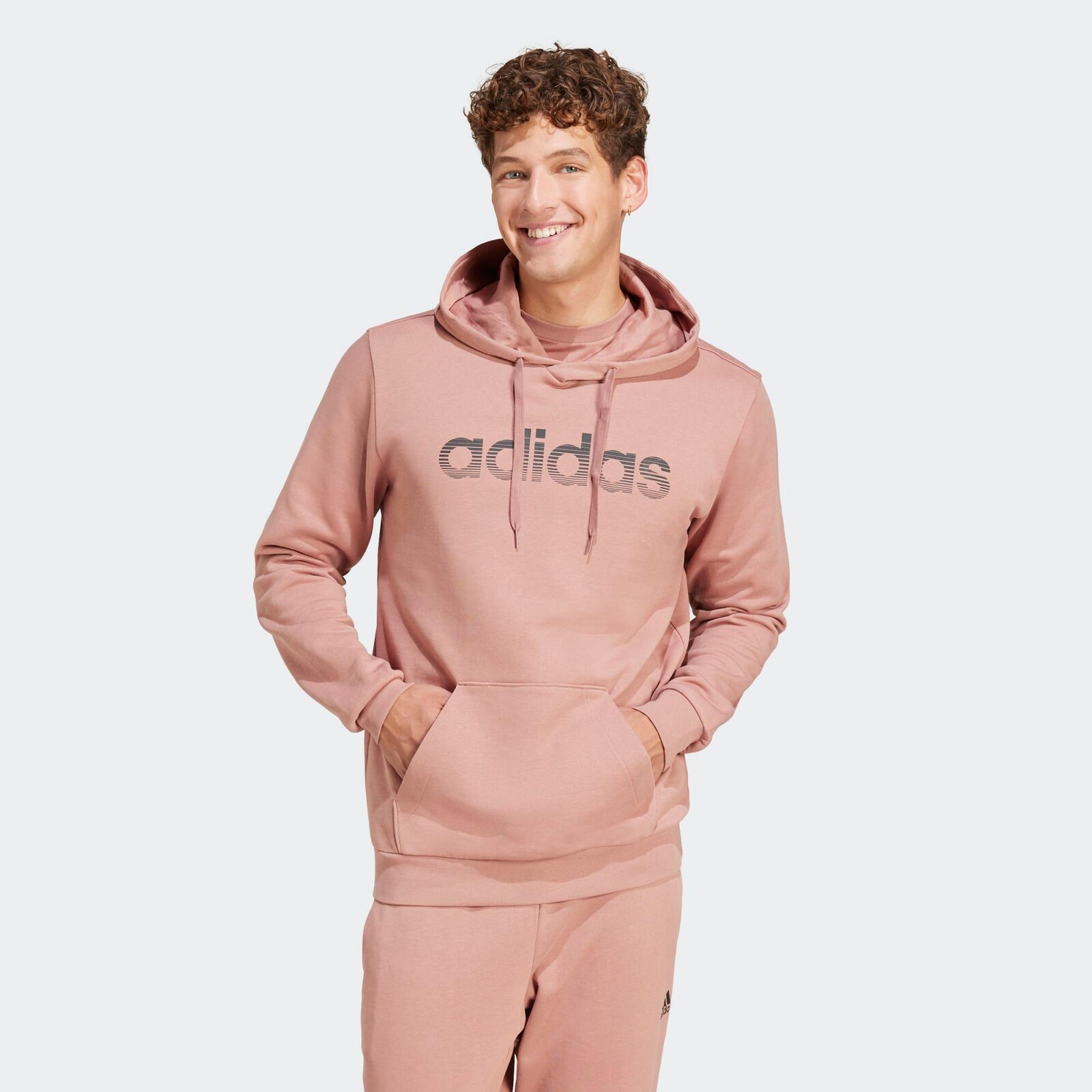 ADIDAS SMU pánska bavlnená mikina s kapucňou svetloružová