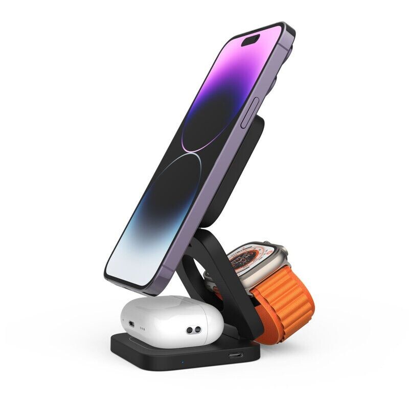 Cubenest 3v1 Skladacia bezdrôtová nabíjačka E310 - šedá E310 FOLD IRON GREY