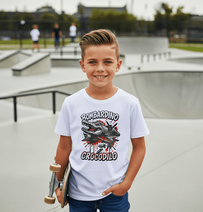 Bombardino Crocodilo 3 tričko biele - Italian Brainrot - 5XS (116)