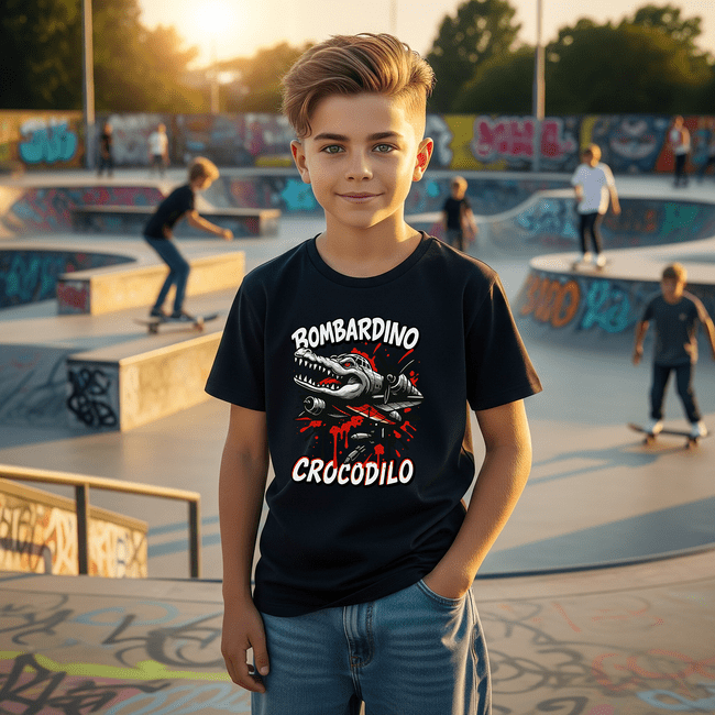 Bombardino Crocodilo 3 tričko čierne - Italian Brainrot - 5XS (116)