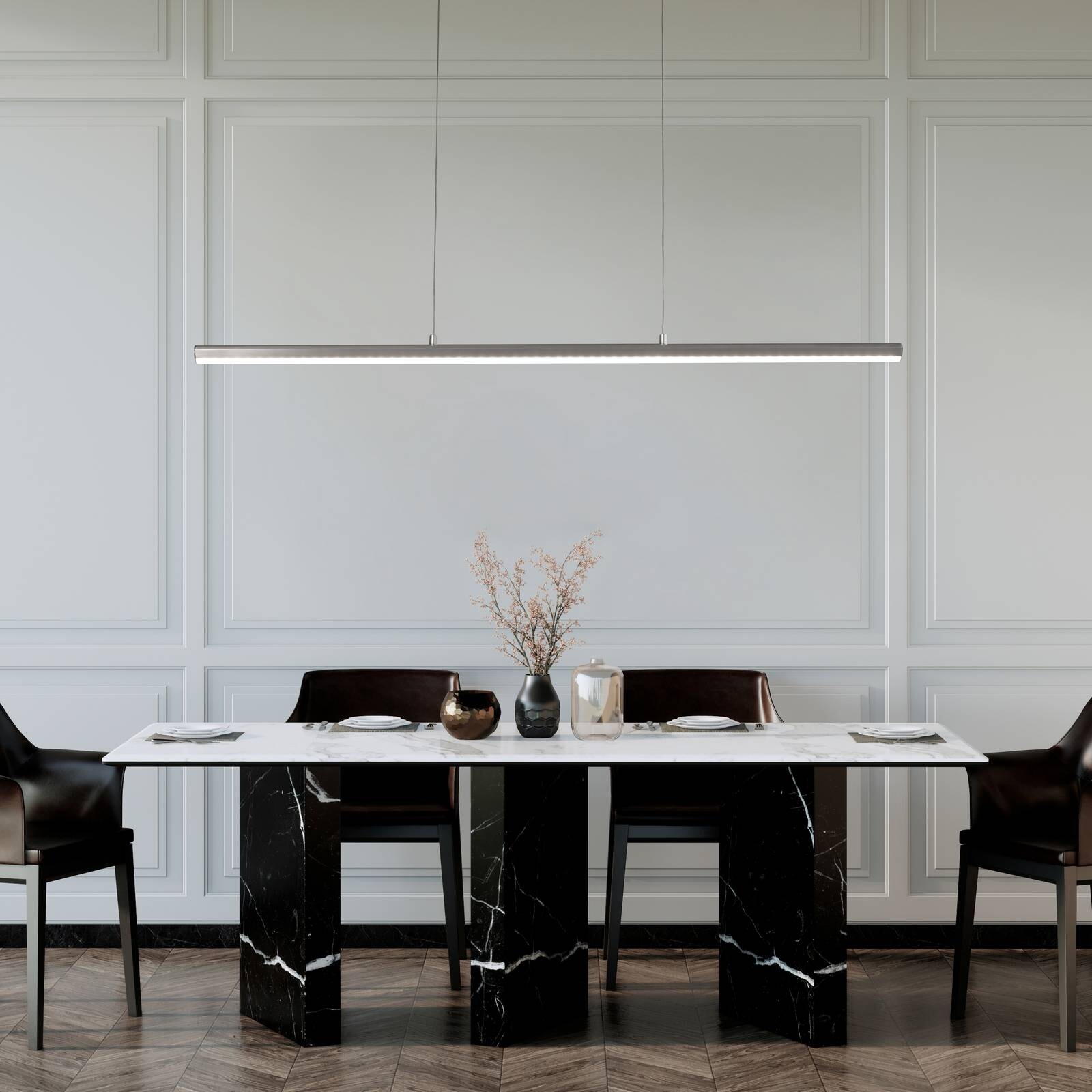 LED závesné svietidlo Borena, hliníková farba, dĺžka 113 cm kov