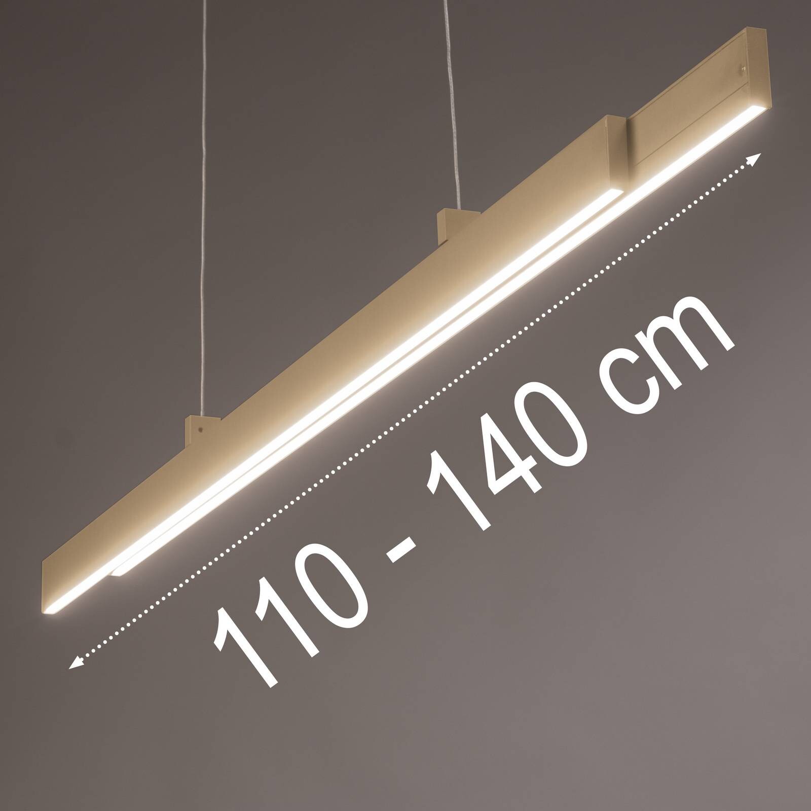 LED závesné svietidlo Vayana, dĺžka 114 cm, piesková farba, kov, CCT
