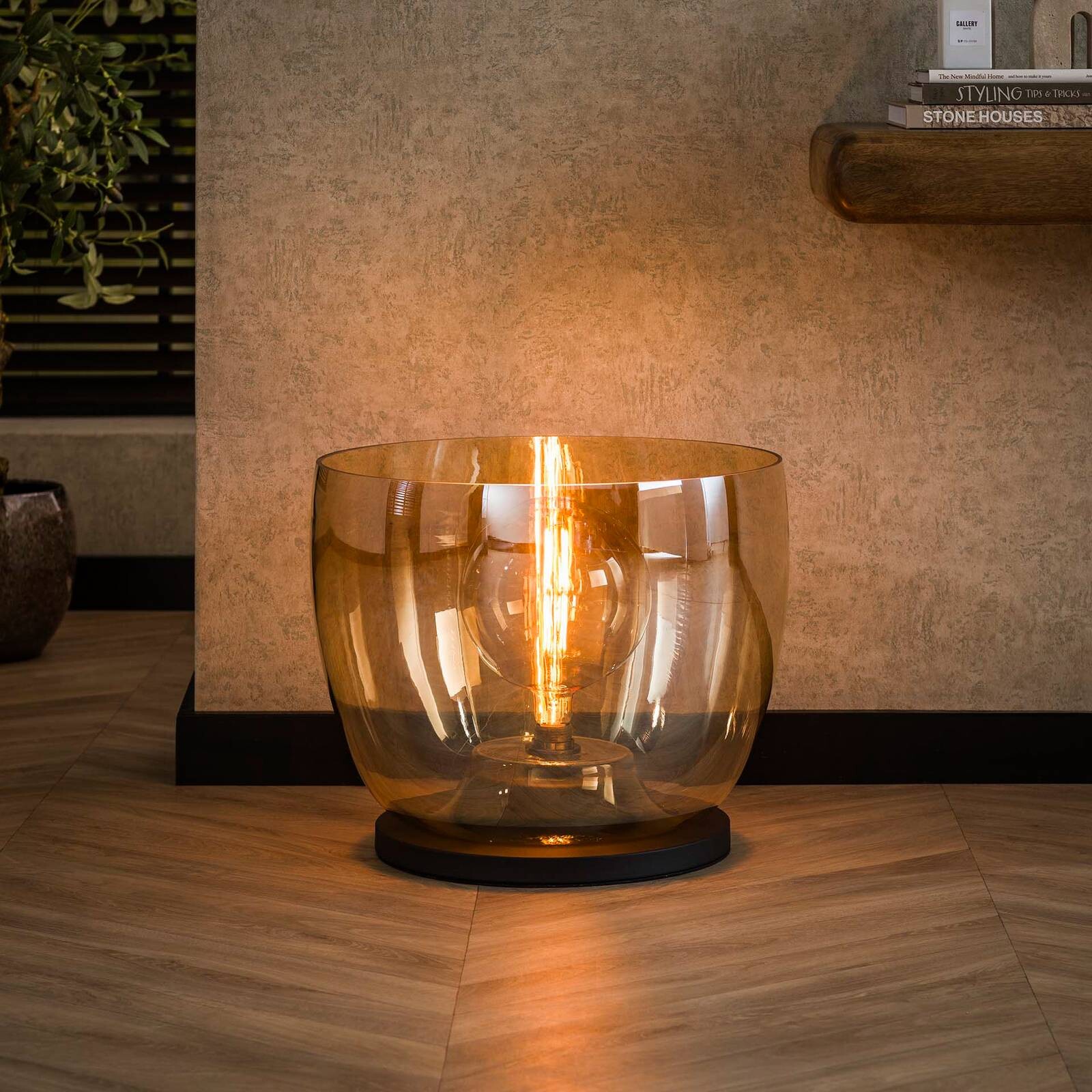 Stolová lampa Kopje, výška 41 cm, jantár, sklo, E27