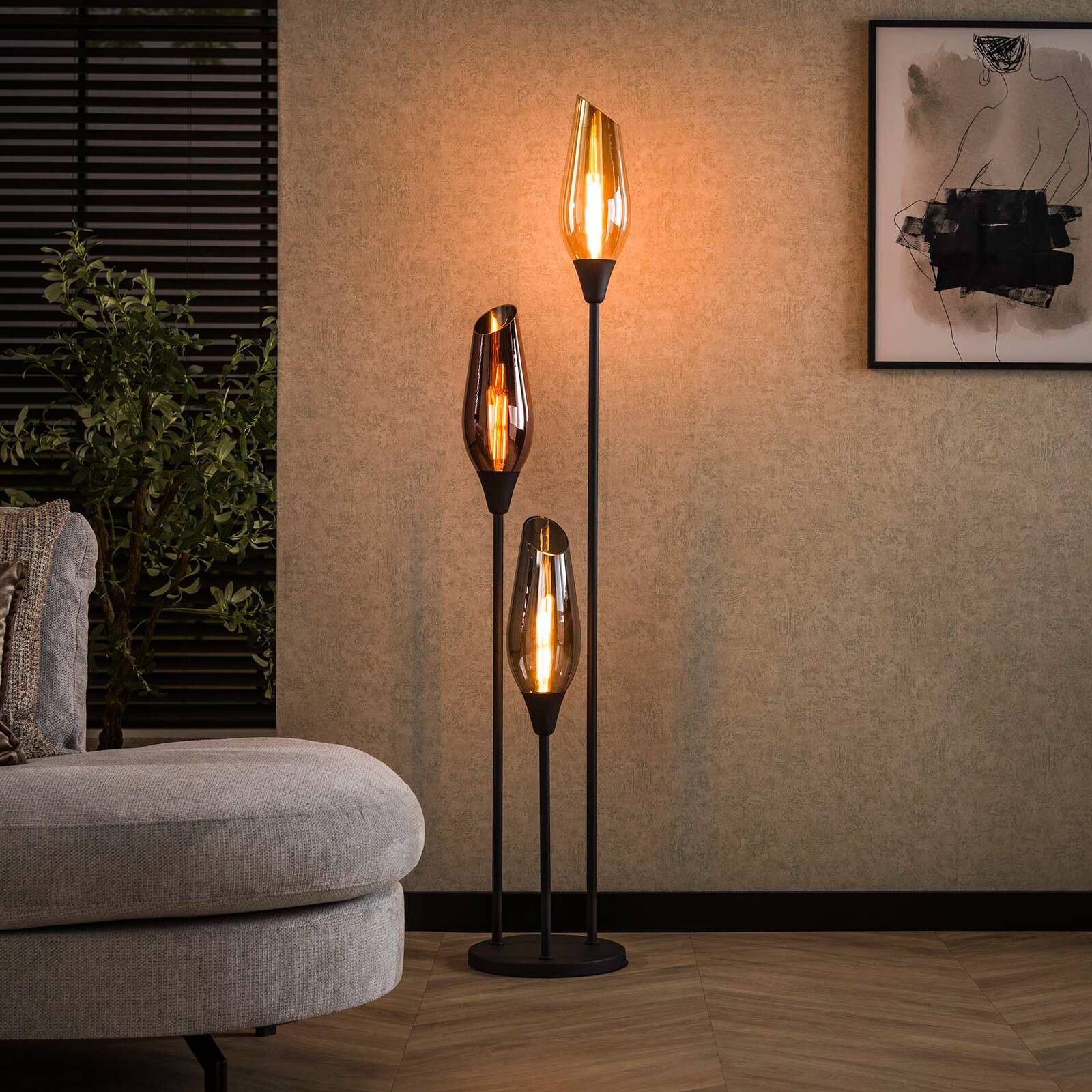 Stojacia lampa Mixture, 168 cm, viacfarebná, 3-pl. sklo/kov