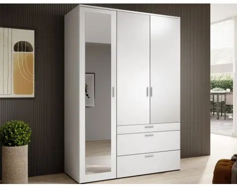 Šatníková skriňa so zrkadlom Vesala, 135 cm, biela%