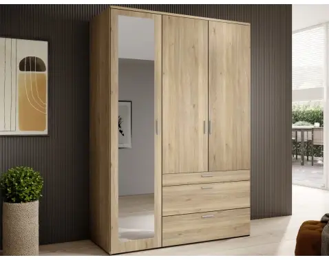 Šatníková skriňa so zrkadlom Vesala, 135 cm, dub mauvella%