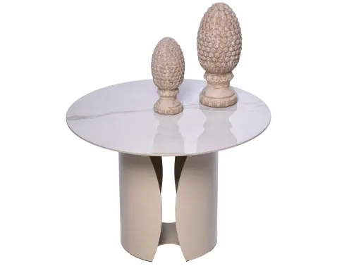Okrúhly konferenčný stolík Kira, 60 cm, krémová/imitácia svetlého mramoru%