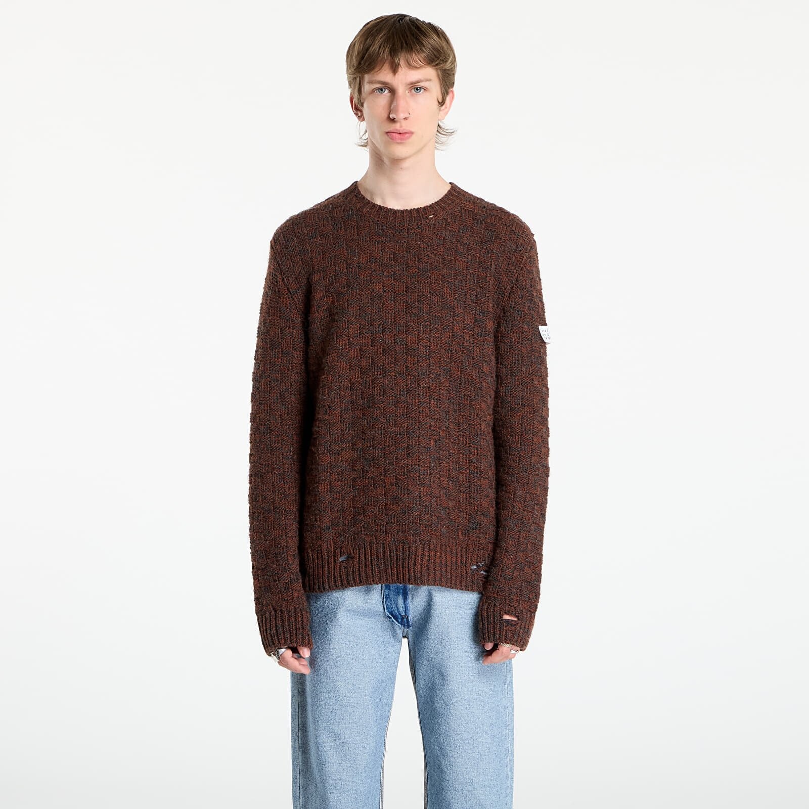 Svetr MM6 Maison Margiela Crewneck Dark Grey Melange/ Brown L