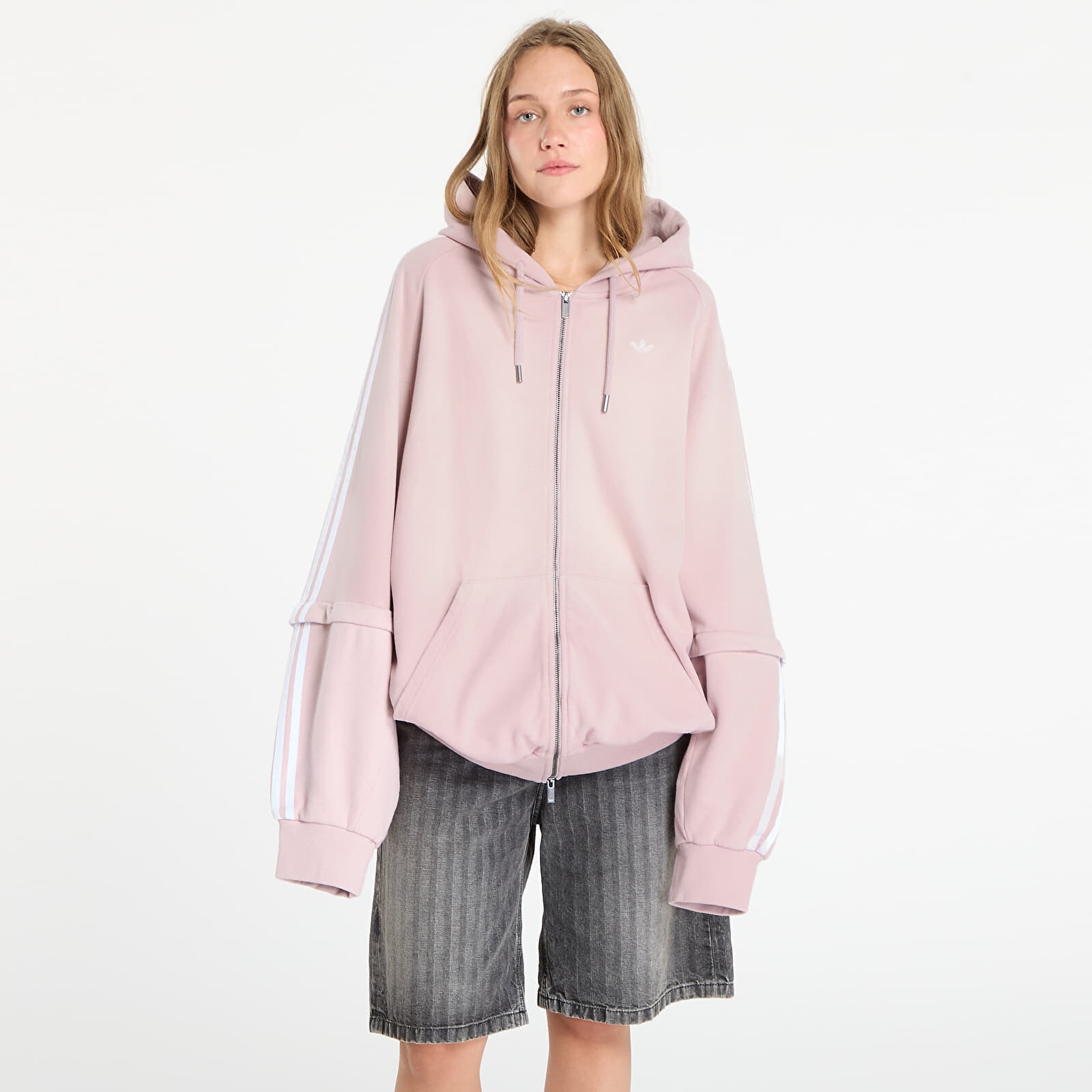 Mikina adidas Adilenium Season 4 Teamgeist Washed Oversized Full-Zip Hoodie New Rose/ Dove Grey L