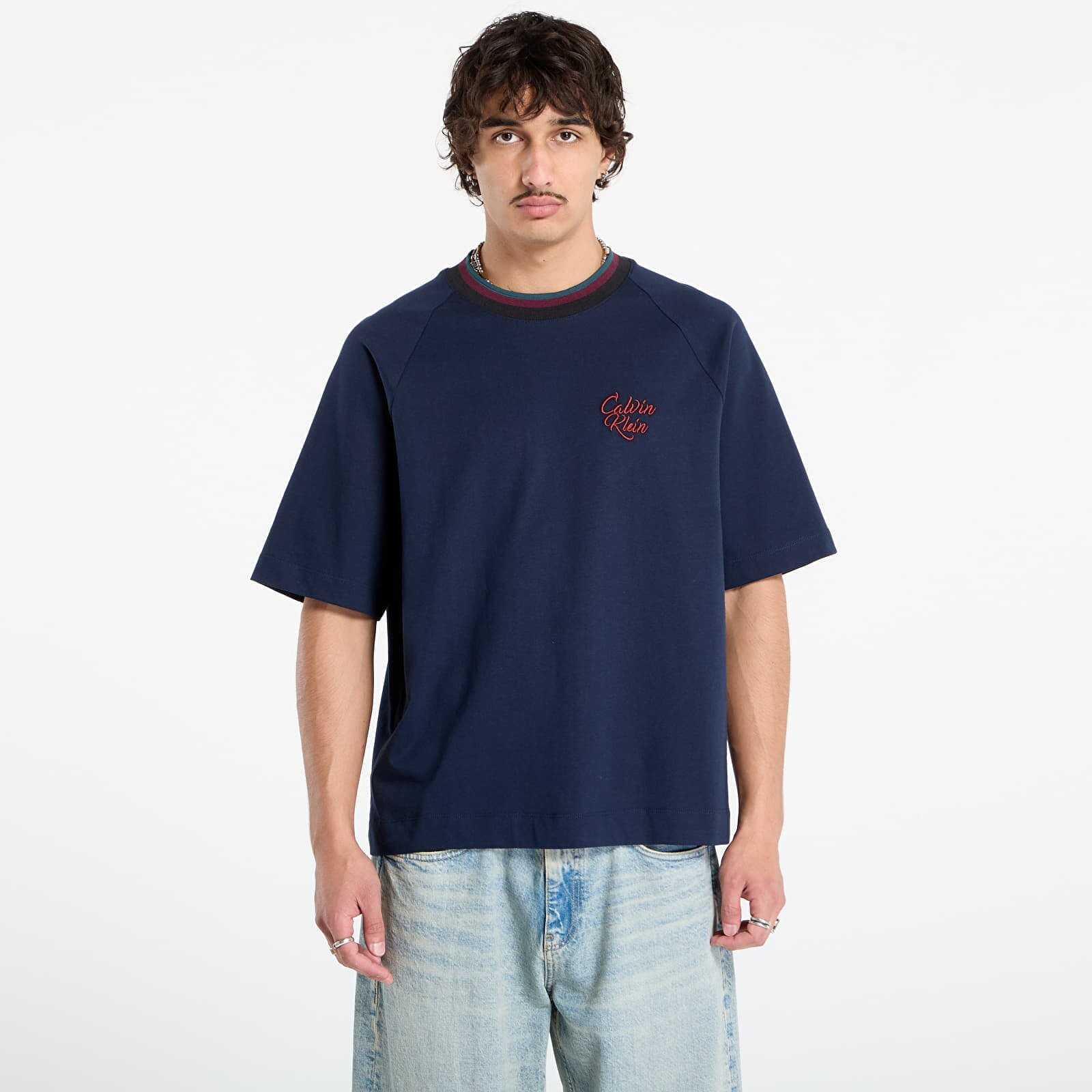 Tričko Calvin Klein Jeans Ss 16S Jersey Tipped Tee Blue L
