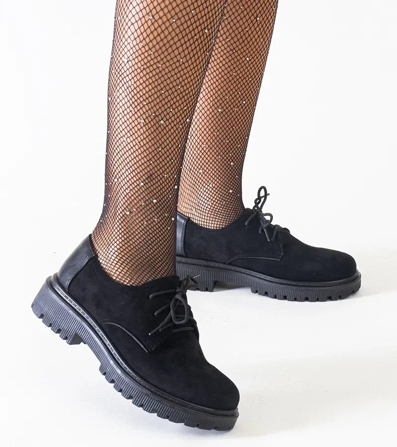 marka niezdefiniowana Čierne casual šnurovacie poltopánky z eko-velúru Kalila