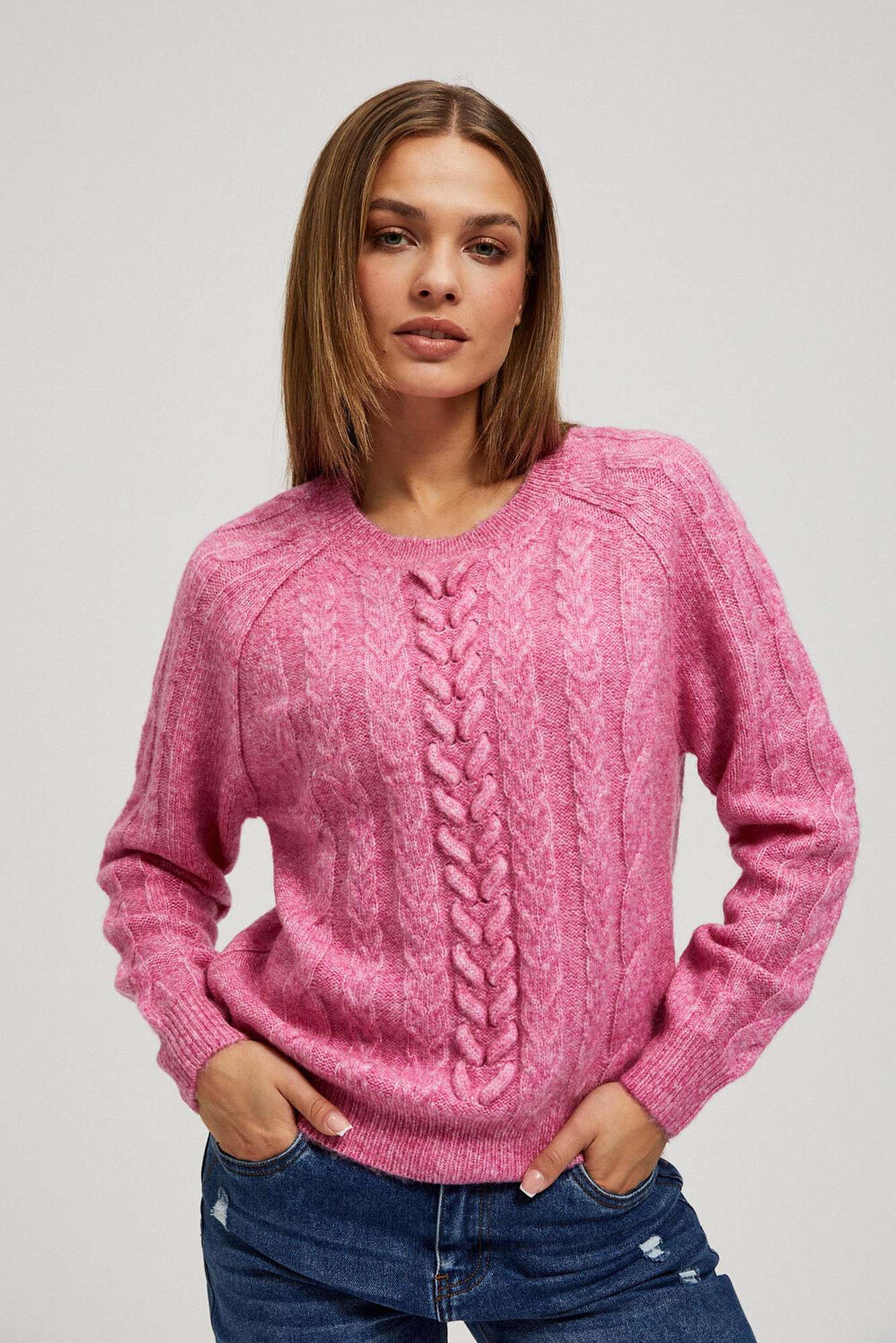 Marisse Fuchsia Sweater With Decorative Weave