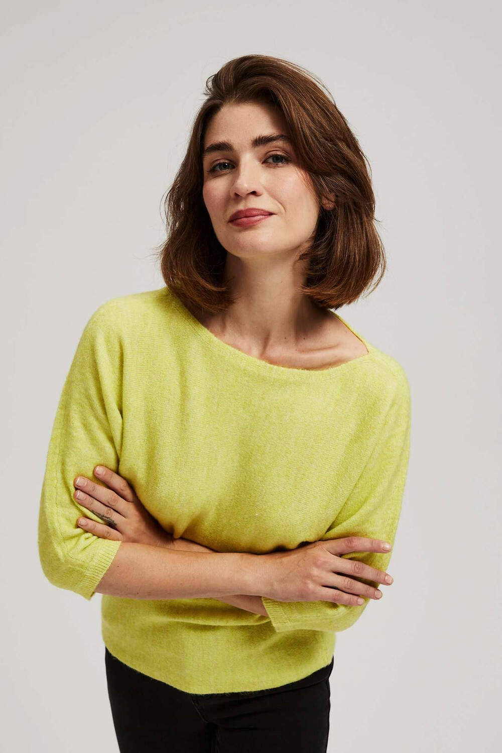 Marisse Lime 3/4 Sleeve Sweater