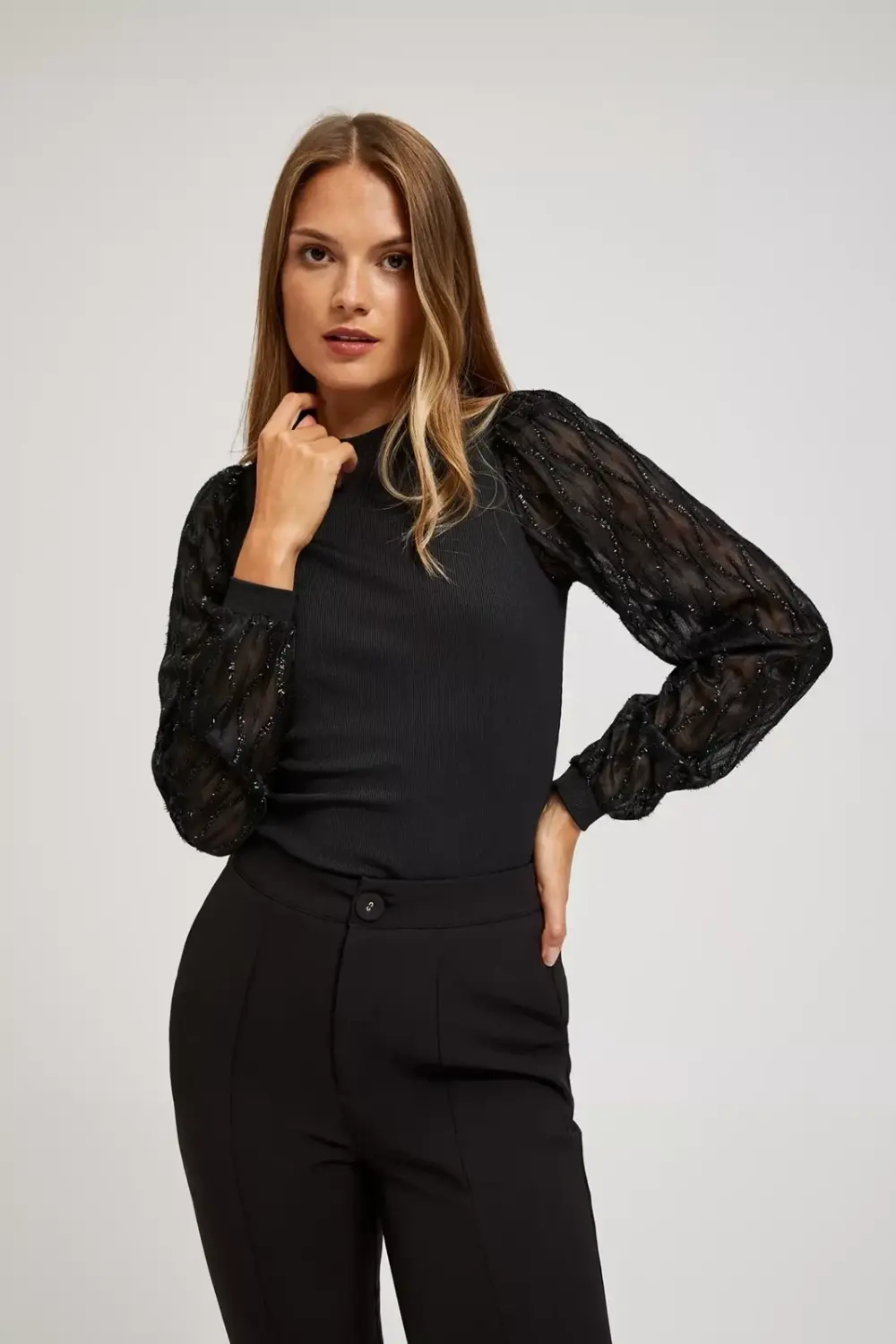 Marisse Black Blouse With Decorative Sleeves